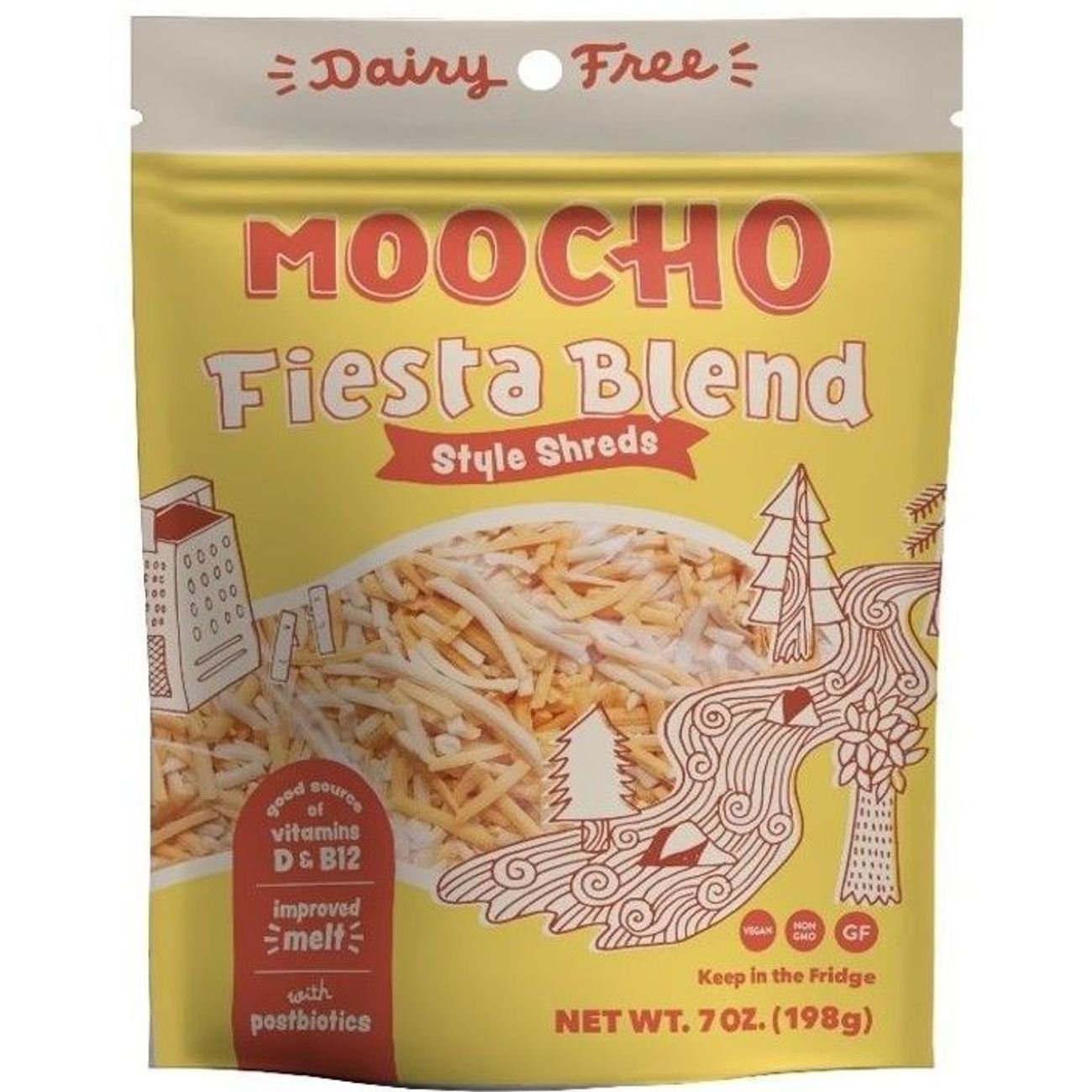 MOOCHO Dairy Free Fiesta Blend Style Cheese Shreds, 7 oz
