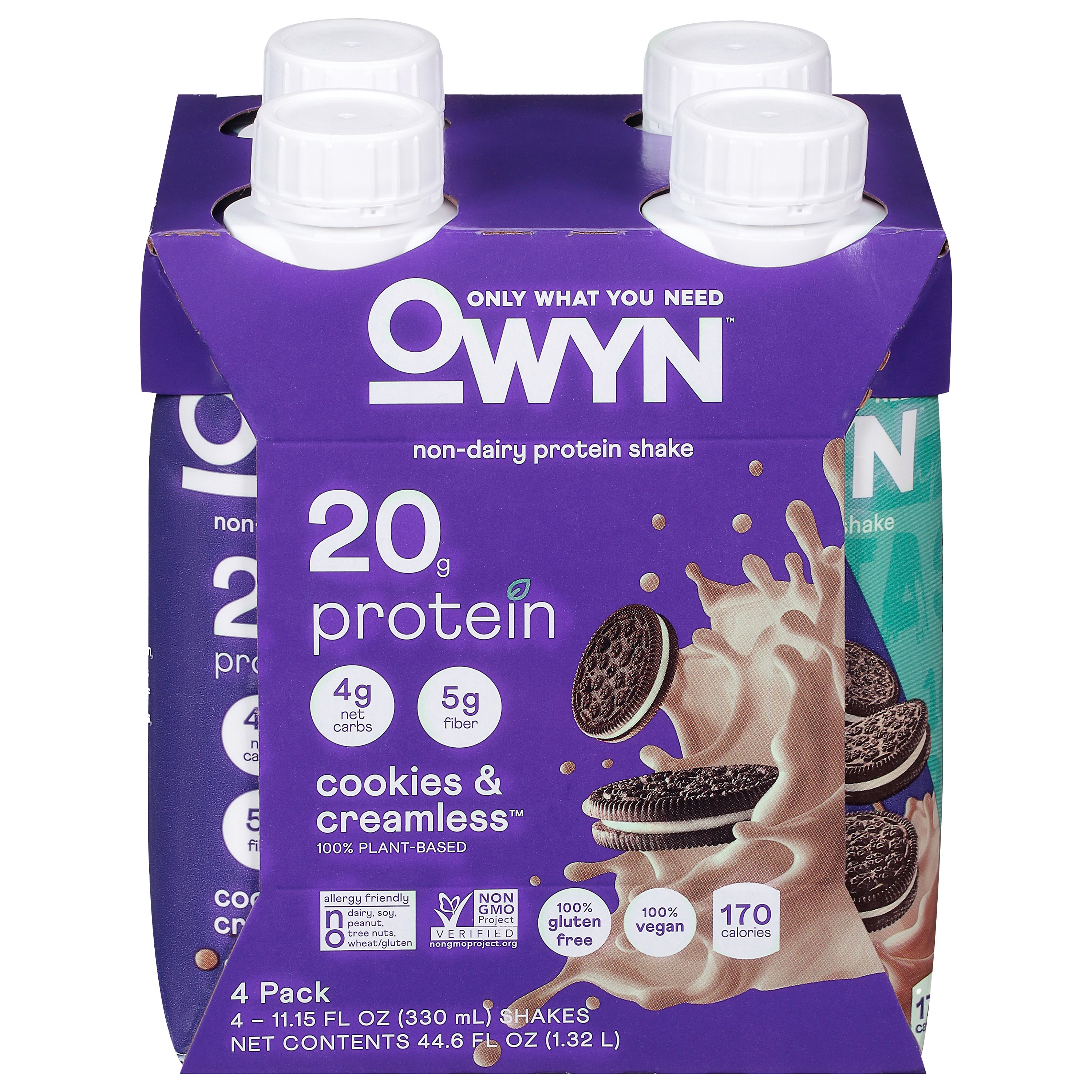 OWYN Non-Dairy 20g Protein Shakes 4 pk Bottles - Cookies & Creamless, 11.15 oz