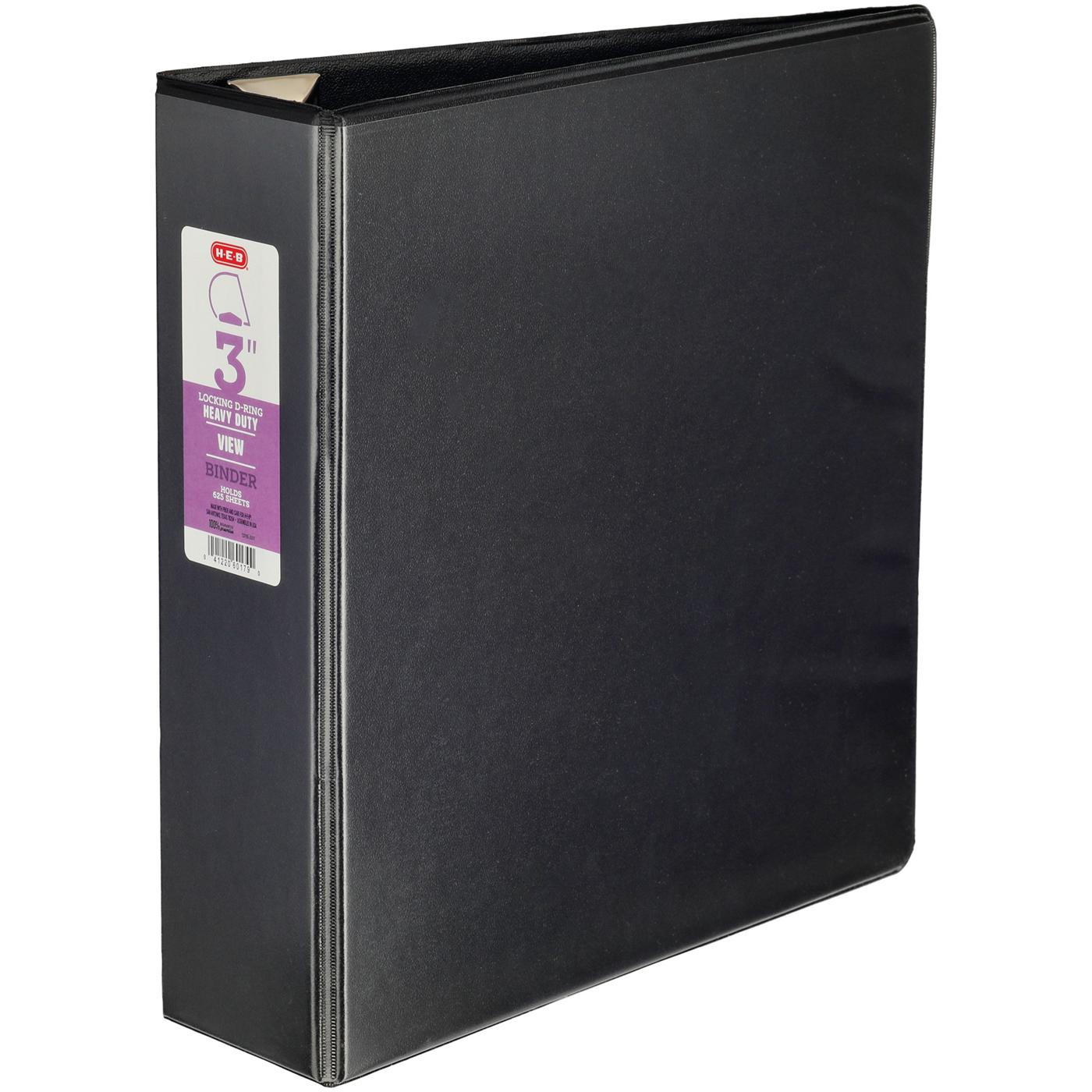 H-E-B Heavy Duty D-Ring View Binder - Black; image 1 of 2