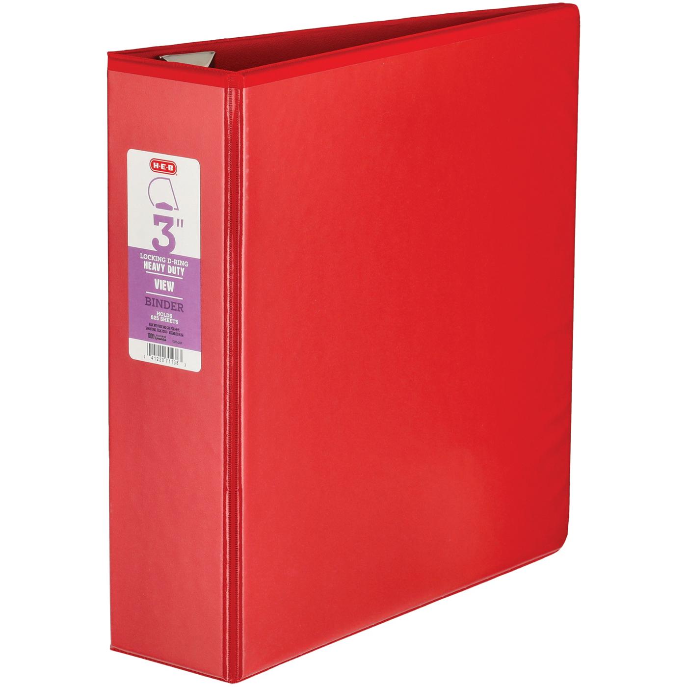 H-E-B Heavy Duty D-Ring View Binder - Red; image 1 of 2