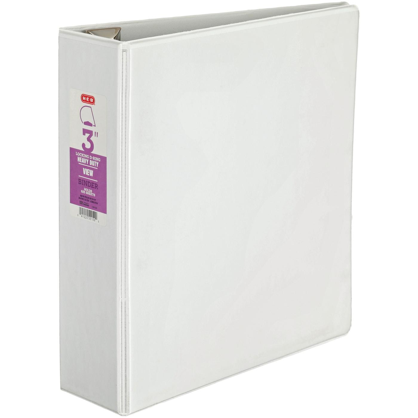 H-E-B Locking D Ring Heavy Duty View Binder - White; image 1 of 2