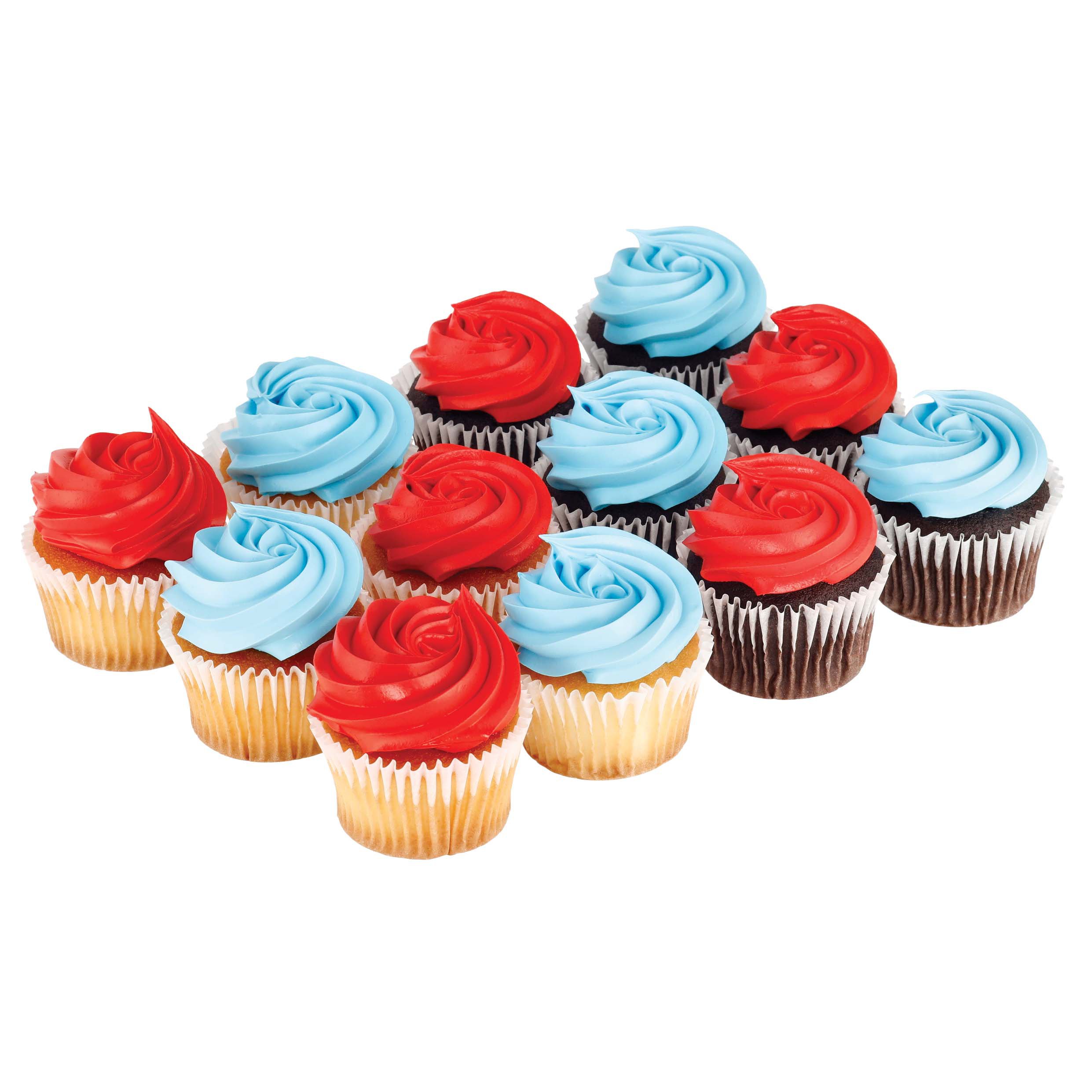 HEB 6 White and 6 Chocolate Cupcakes with Red & Blue Elite Icing