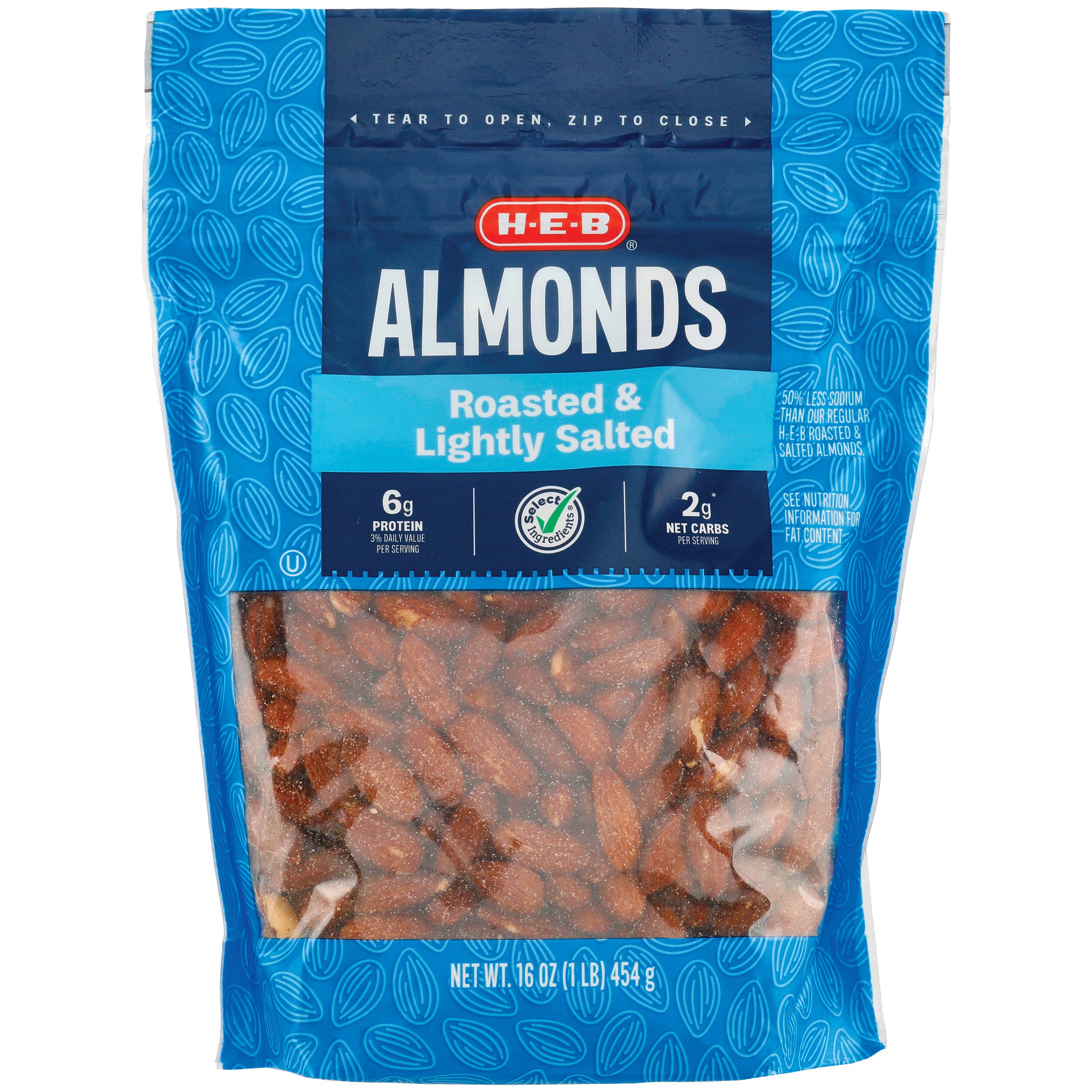 H-E-B Select Ingredients Roasted & Lightly Salted Almonds - Shop Nuts ...