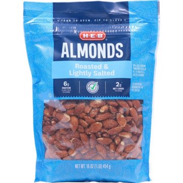 H-E-B Lightly Salted Roasted Almonds, 16 oz