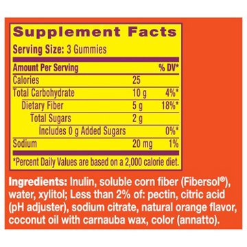 Metamucil Fiber Gummies, Plant-Based Prebiotic Fiber Supplement Blend, No Sugar Added, Orange Flavor