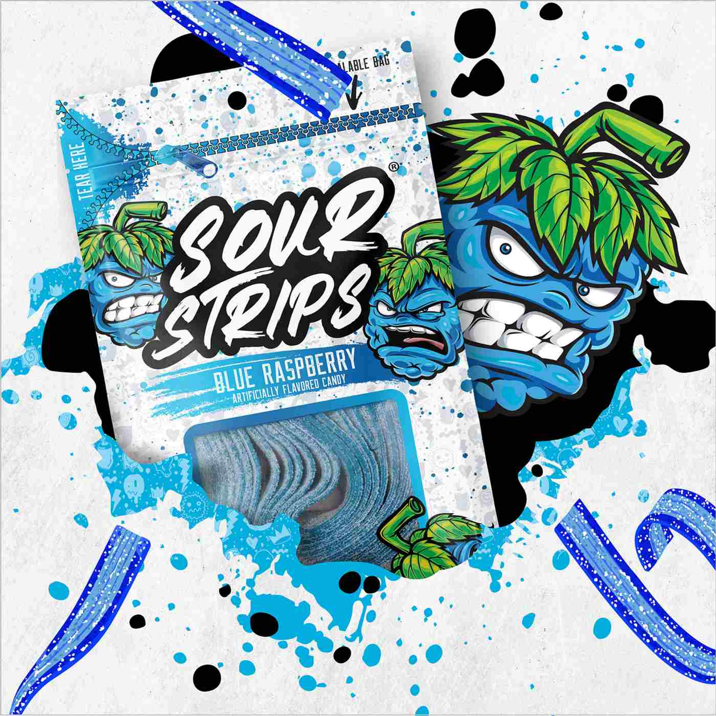 Sour Strips Blue Raspberry Candy; image 7 of 9