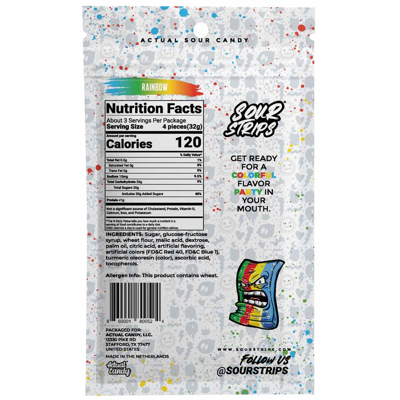 Sour Strips Rainbow Flavor Candy; image 2 of 2