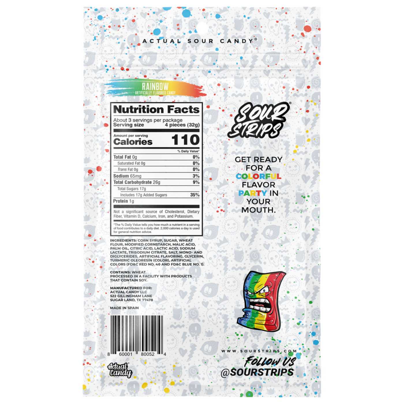 Sour Strips Rainbow Flavor Candy; image 3 of 9
