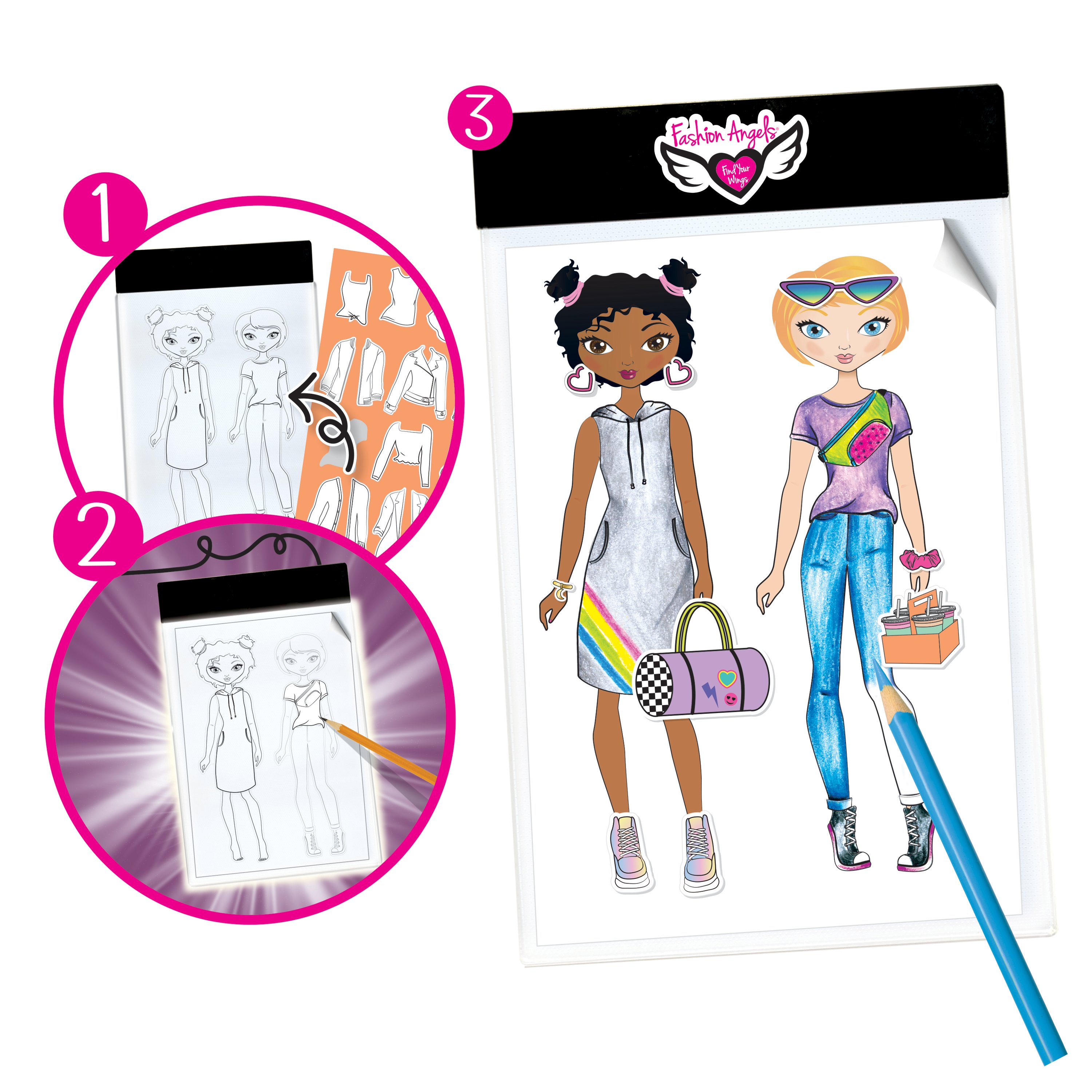 Fashion Angels Tween Activity Fashion Designer Light Up Sketch Pad Drawing Set Multicolor Carry Case