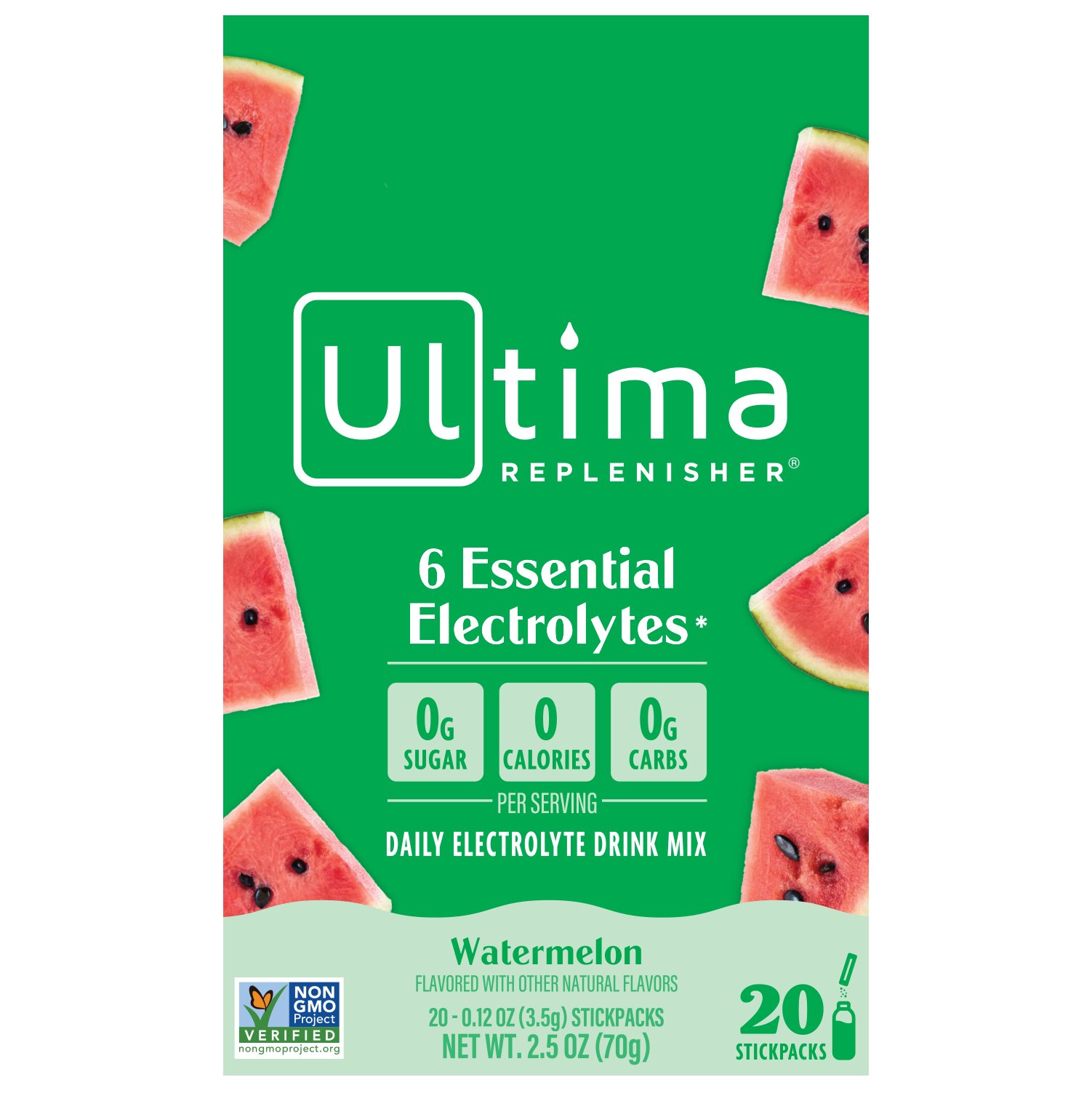 Ultima Replenisher Electrolyte Hydration Powder Stick Packs -Watermelon, 20 ct