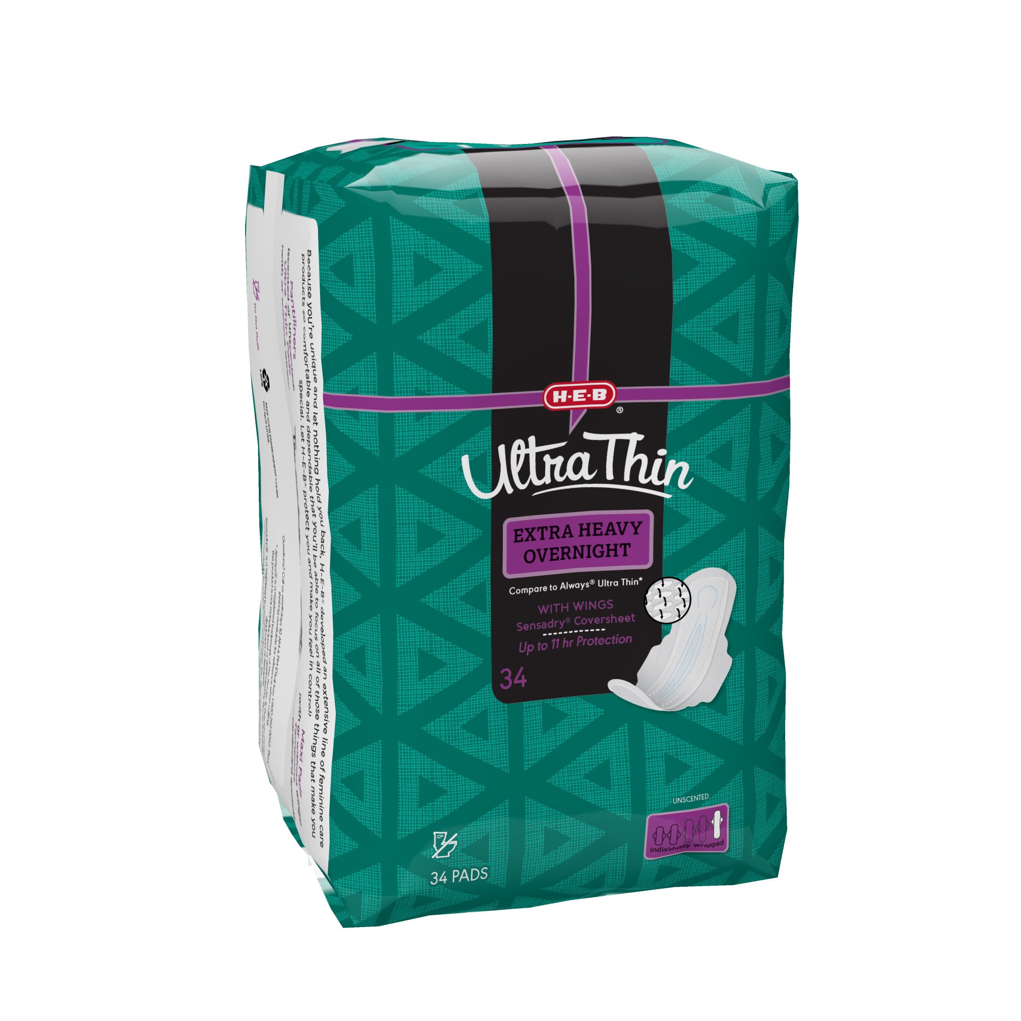 H-E-B Ultra Thin Extra Heavy Overnight Pads with Wings - Shop Pads & Liners  at H-E-B