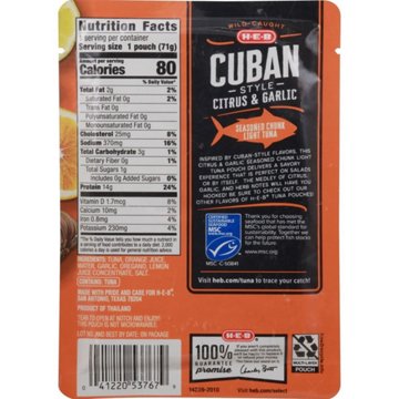 H-E-B Wild Caught Seasoned Chunk Light Tuna Pouch - Citrus & Garlic, 2.5 oz