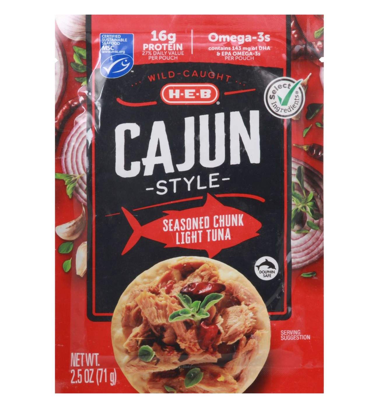 H-E-B Wild Caught Seasoned Chunk Light Tuna Pouch - Cajun-Style; image 1 of 4