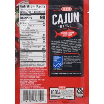 H-E-B Wild Caught Seasoned Chunk Light Tuna Pouch - Cajun-Style, 2.5 oz