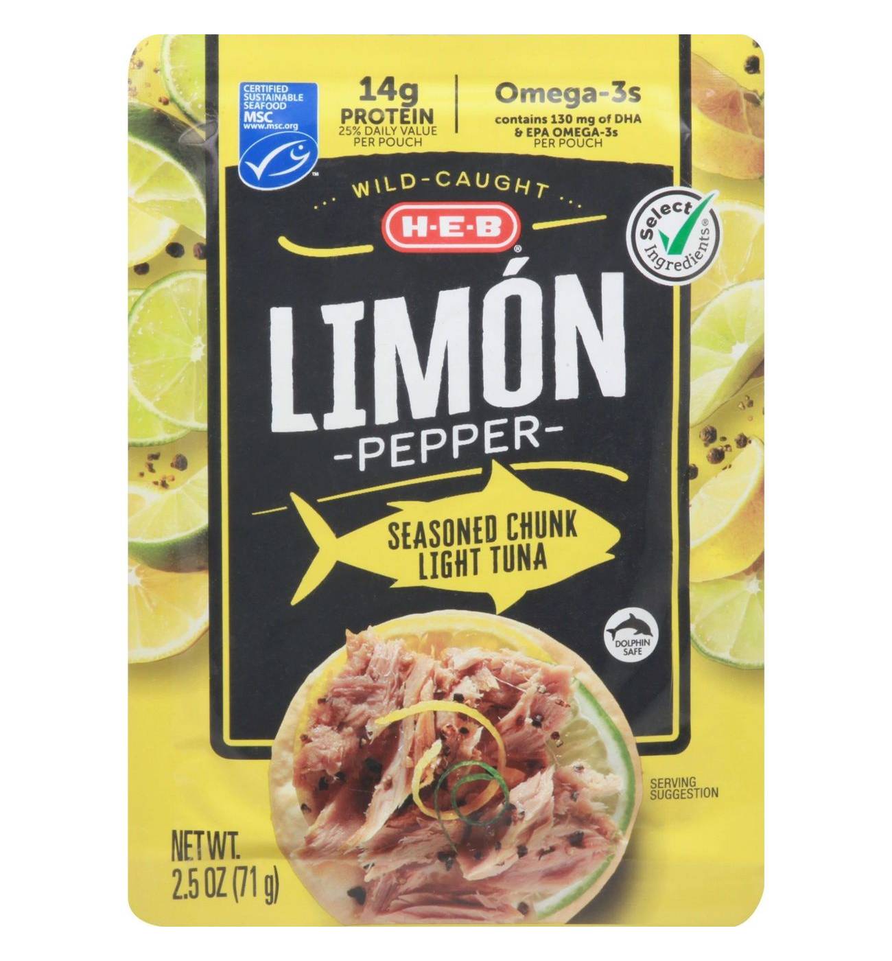 H-E-B Wild Caught Seasoned Chunk Light Tuna Pouch - Limón Pepper; image 1 of 4