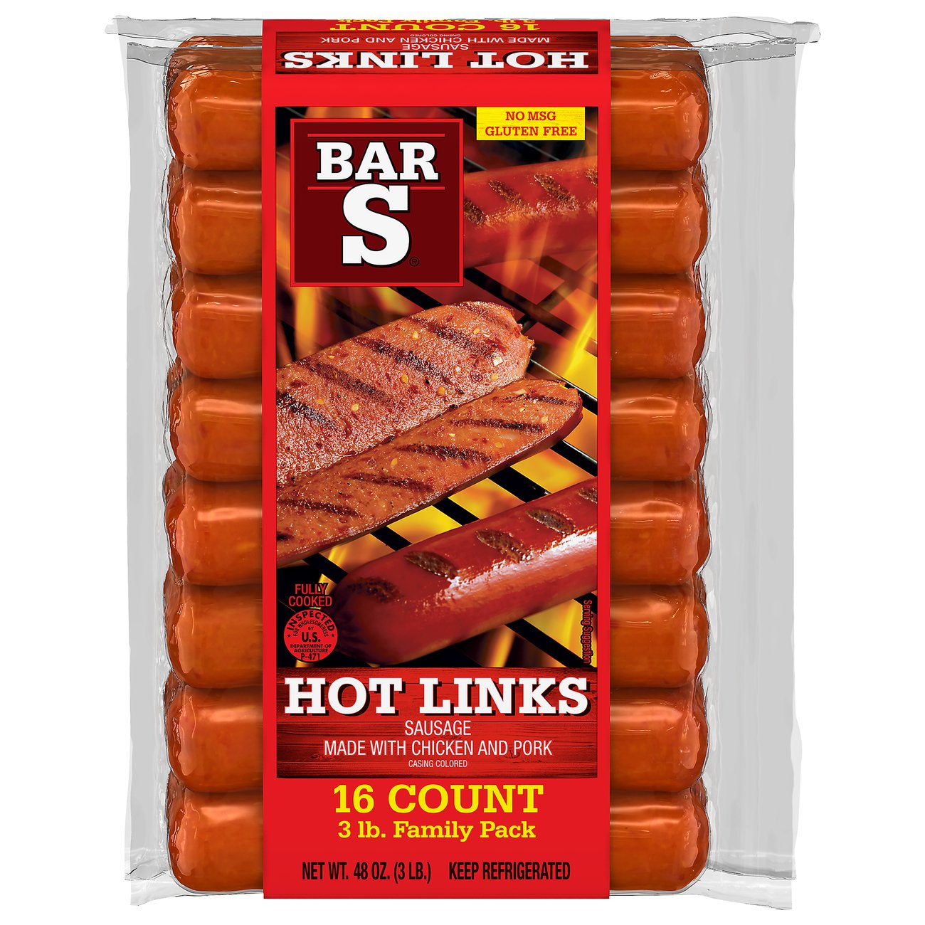 Bar S Sausage Hot Links - Family Pack, 16 ct