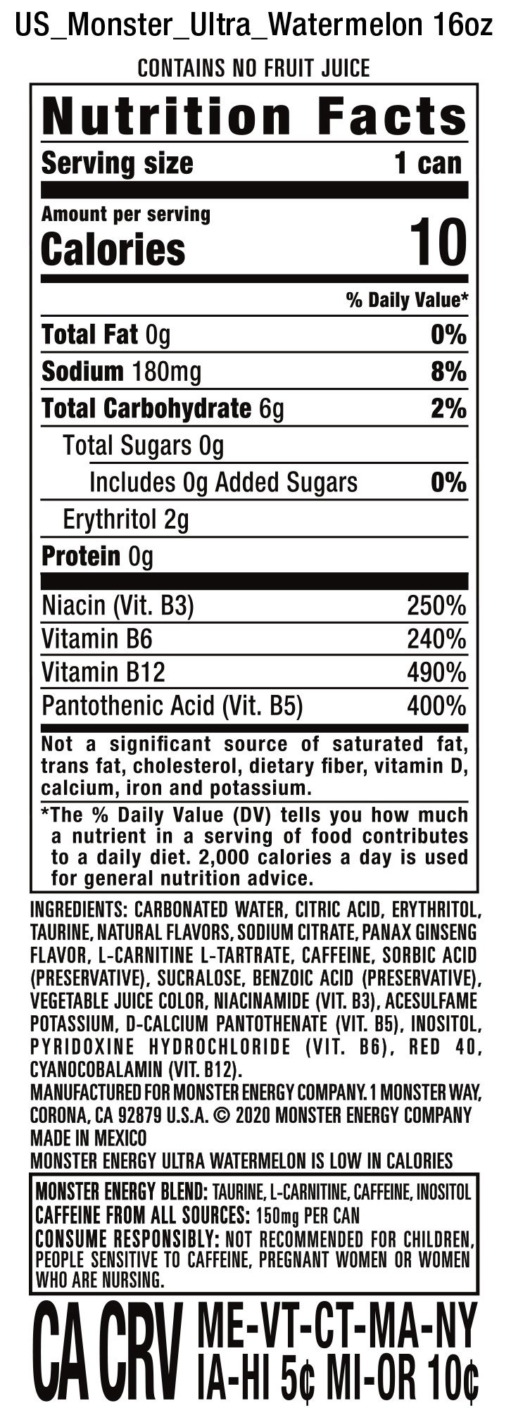 monster nutrition label