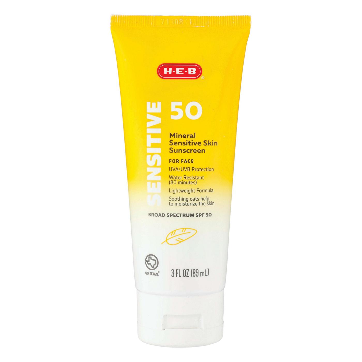 H-E-B Mineral Sensitive Skin Sunscreen Lotion – SPF 50; image 1 of 3