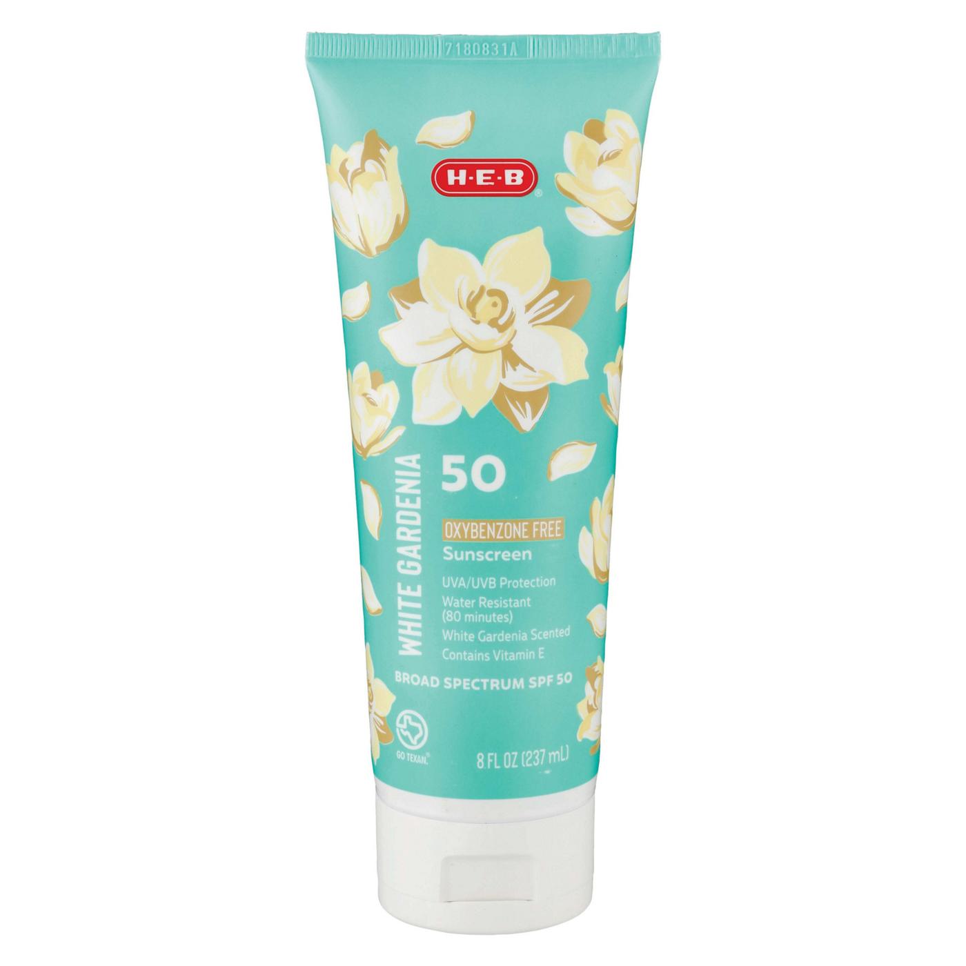 H-E-B Oxybenzone Free White Gardenia Sunscreen Lotion – SPF 50; image 1 of 3