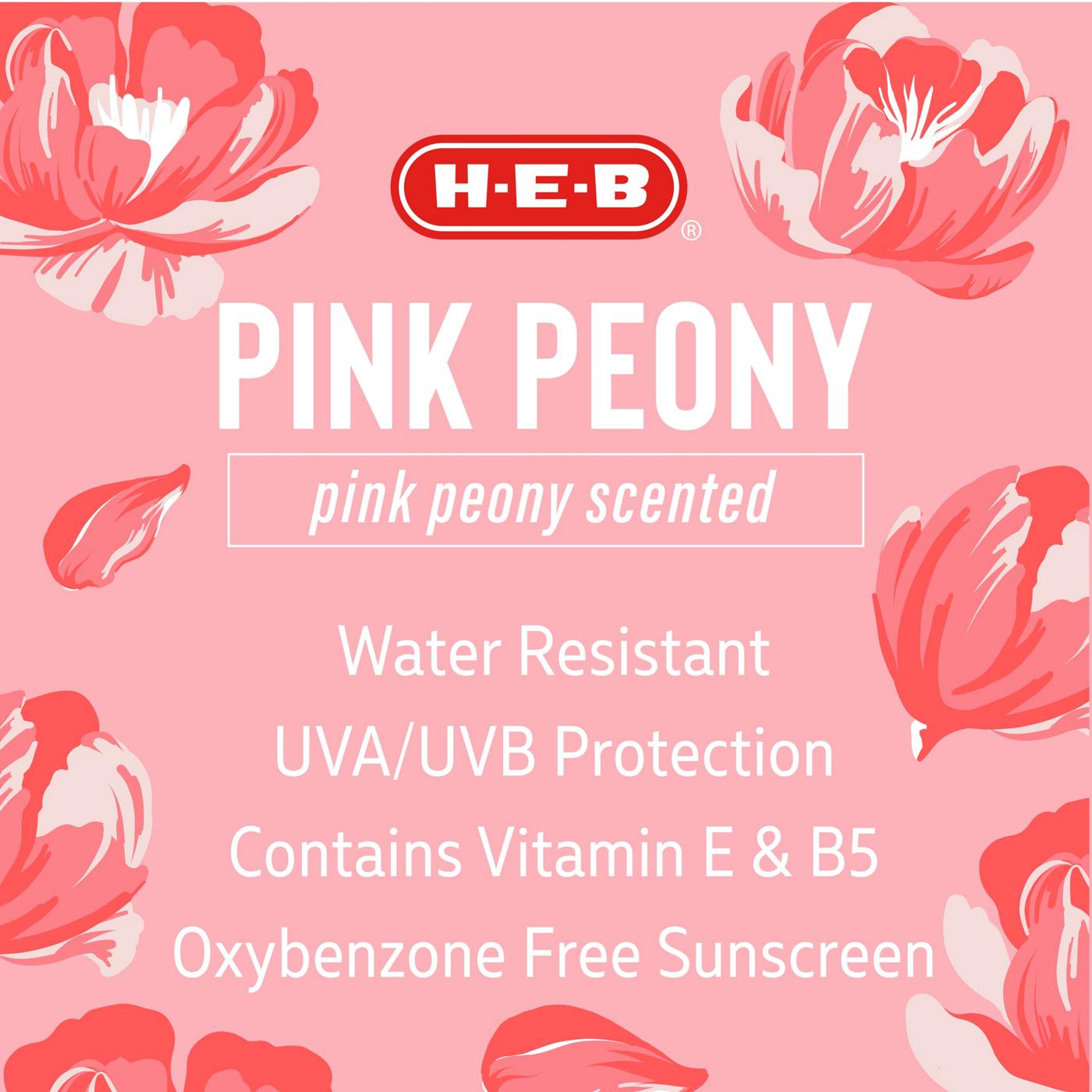 H-E-B Oxybenzone Free Pink Peony Sunscreen Spray – SPF 50; image 4 of 4