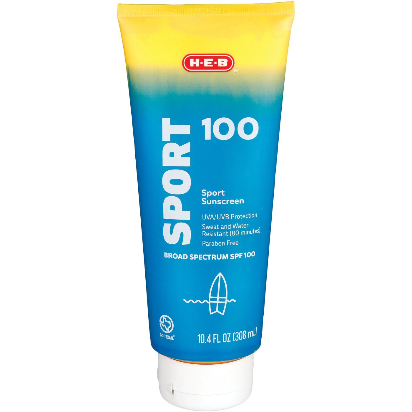 H-E-B Sport Broad Spectrum Sunscreen Lotion – SPF 100; image 1 of 4