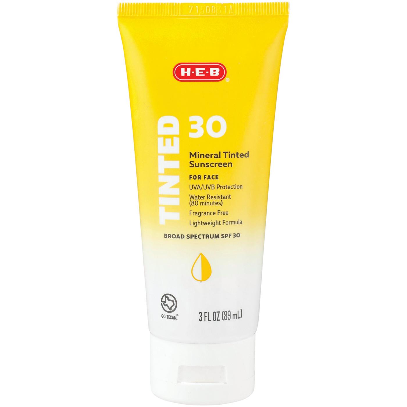 H-E-B Mineral Tinted Sunscreen Face Lotion – SPF 30; image 1 of 3