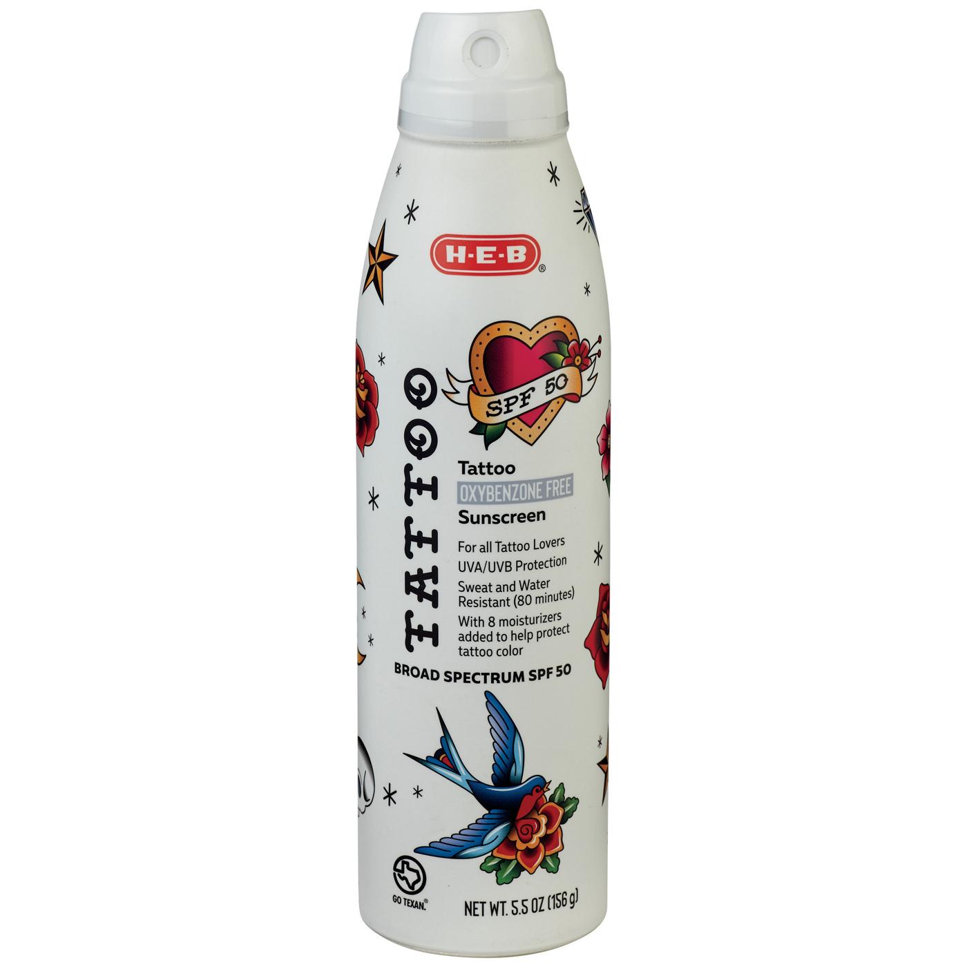 H-E-B Tattoo Protection Sunscreen Spray – SPF 50; image 1 of 4