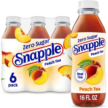 Snapple Zero Sugar Peach Iced Tea 6 pk Bottles, 16 oz