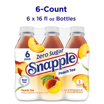 Snapple Zero Sugar Peach Iced Tea 6 pk Bottles, 16 oz