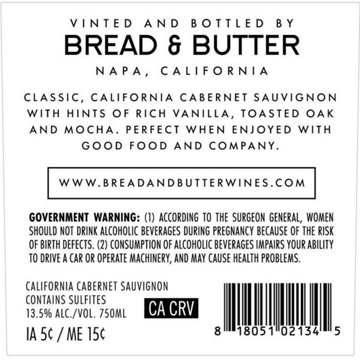 Bread & Butter Cabernet Sauvignon California Red Wine, 750 mL