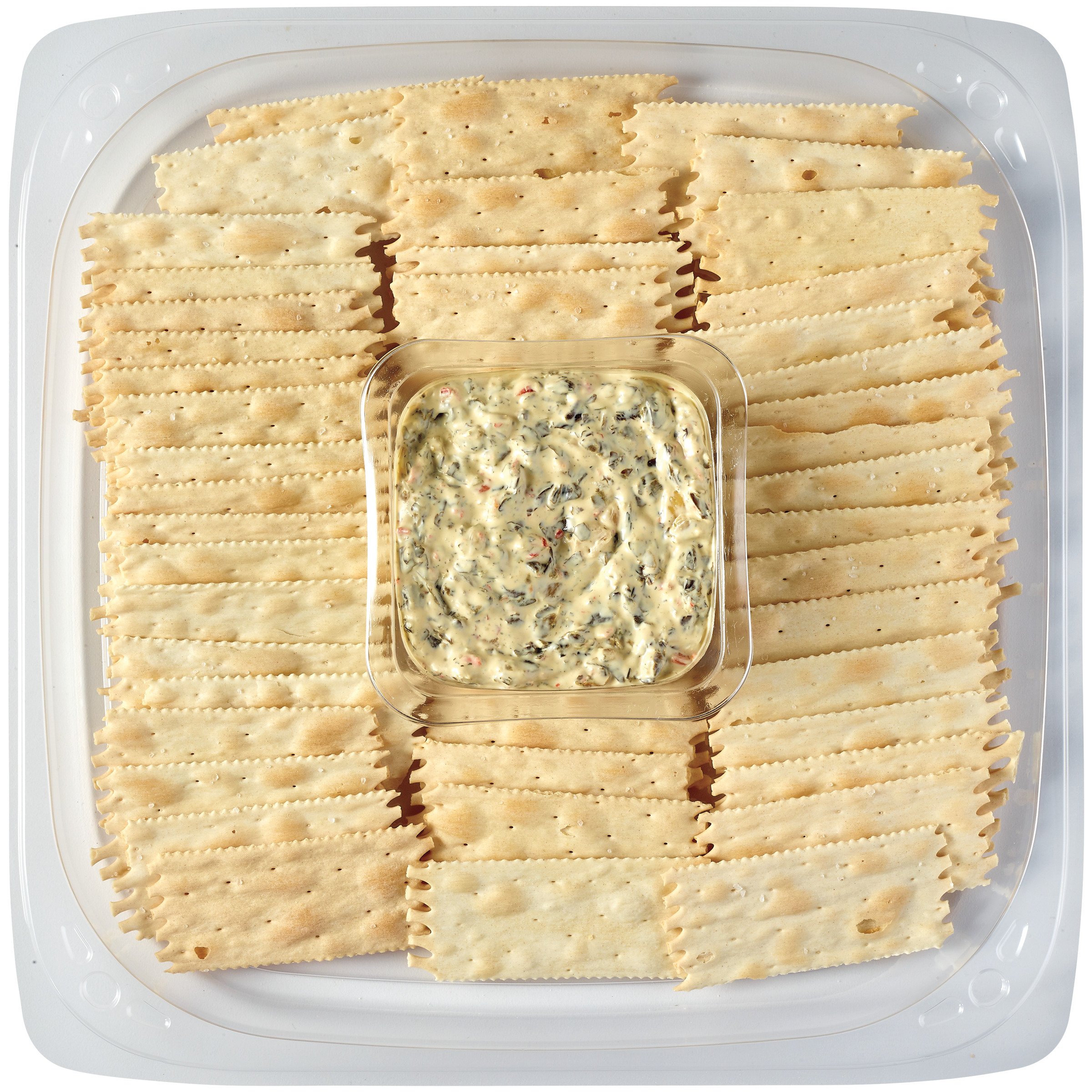 H-E-B Deli Medium Party Tray - Spinach Artichoke Dip & Crackers