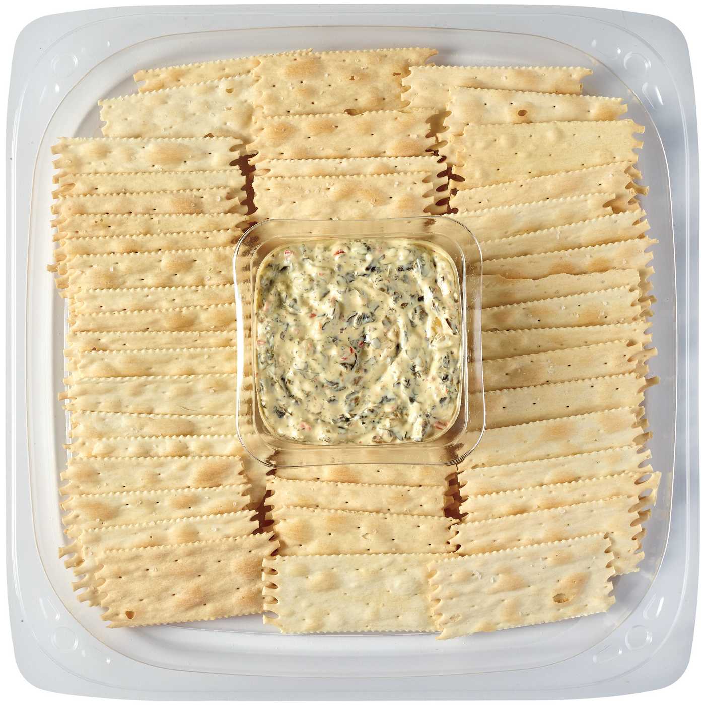 H-E-B Deli Medium Party Tray - Spinach Artichoke Dip & Crackers; image 1 of 2