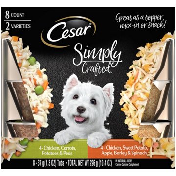 Cesar Simply Crafted Adult Wet Dog Food Meal Topper - Chicken Carrots Potatoes & Peas and Chicken Sweet Potato Apple Barley & Spinach