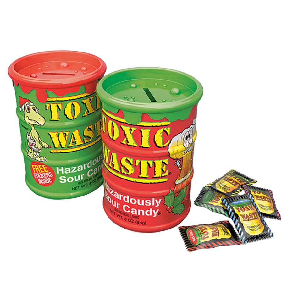 Candy Dynamics Toxic Waste Sour Christmas Candy Drum Bank Assorted