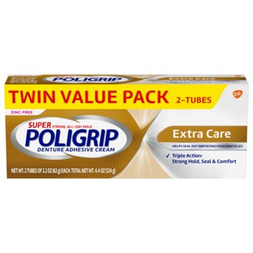 Super Poligrip Extra Care Zinc Free Denture and Partials Adhesive Cream, 2 pk