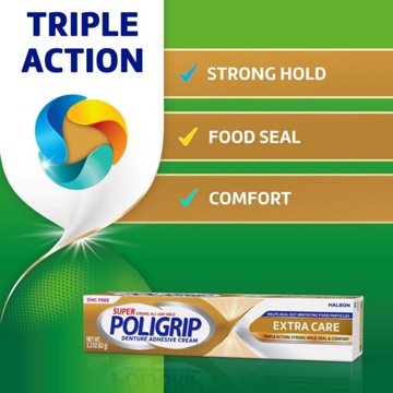 Super Poligrip Extra Care Zinc Free Denture and Partials Adhesive Cream, 2 pk