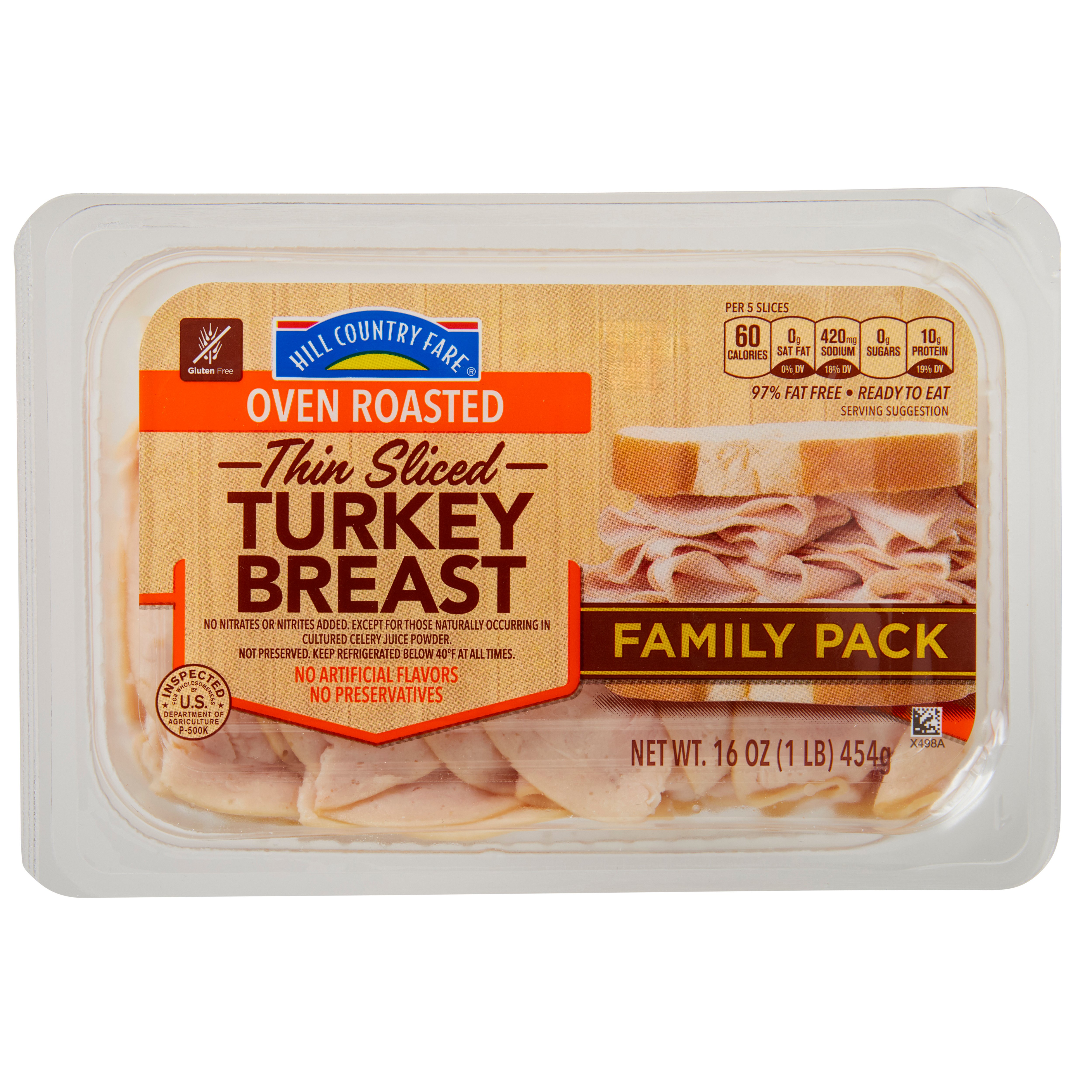 Hill Country Fare Thin-Sliced Oven-Roasted Turkey Breast Lunch Meat - Family Pack, 16 oz