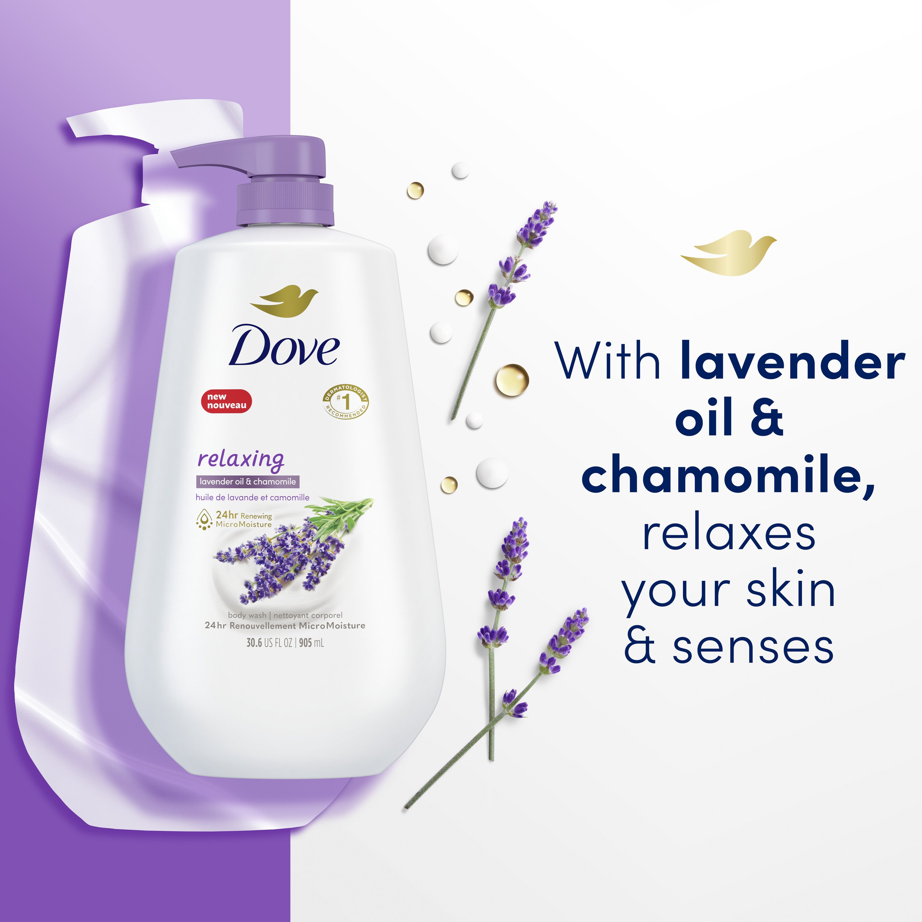 Dove Go Fresh Shower Gel Body Wash Lavender and Chamomile 33.8 Ounce Pump  Bottle