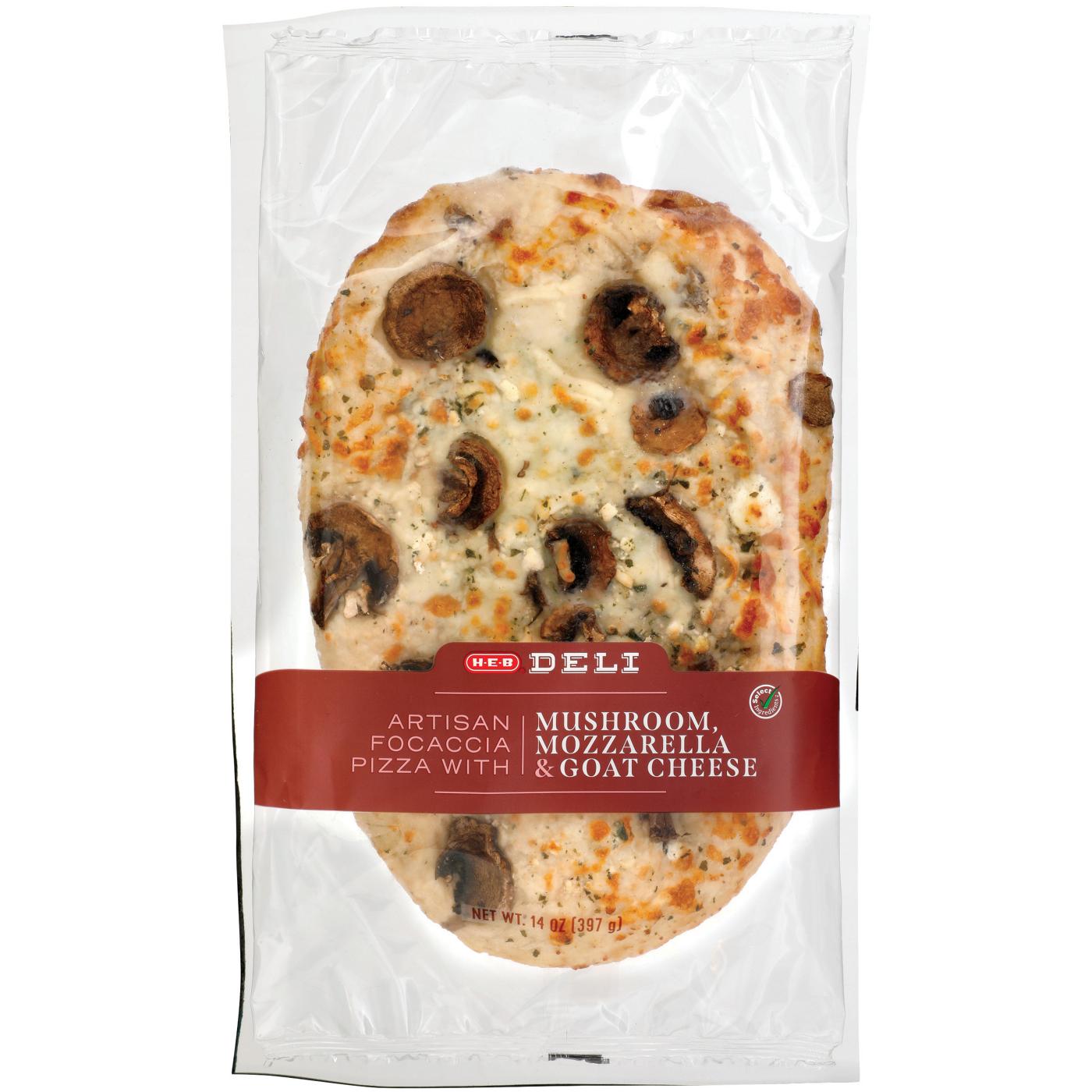 H-E-B Deli Artisan Focaccia Pizza - Mushroom, Mozzarella & Goat Cheese; image 1 of 3