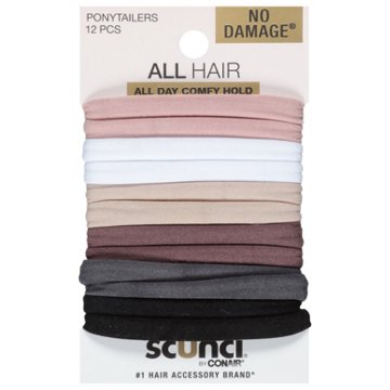 Scunci Comfy No Damage Ponytailers - Neutral Colors, 12 ct