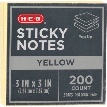 H-E-B Pop Up Sticky Notes - Yellow, 200 ct, 3" x 3"