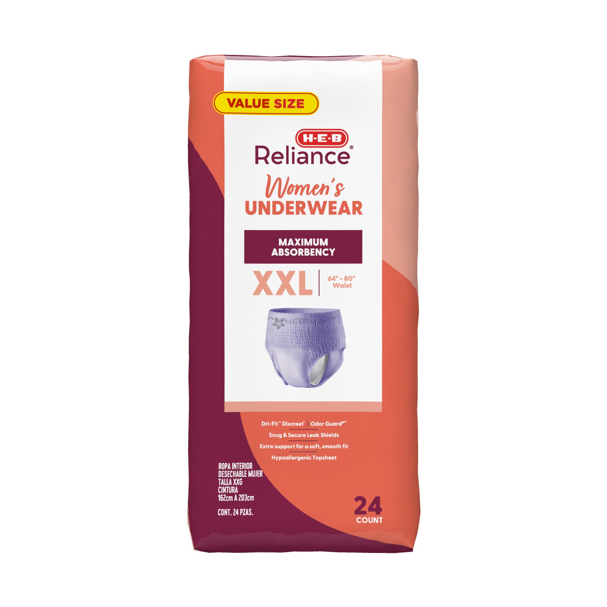 HEB Reliance Women's Underwear XXL Value Size Shop Incontinence at