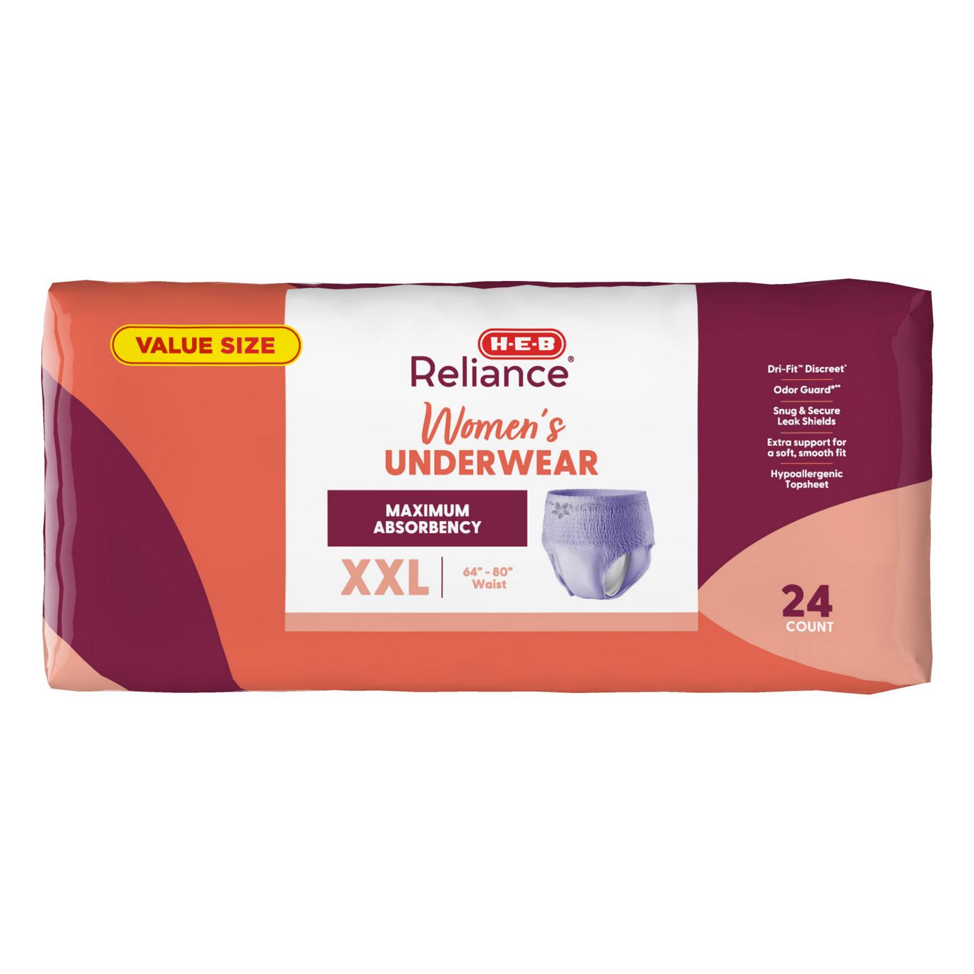 HEB Reliance Women's Underwear XXL Value Size Shop Incontinence at