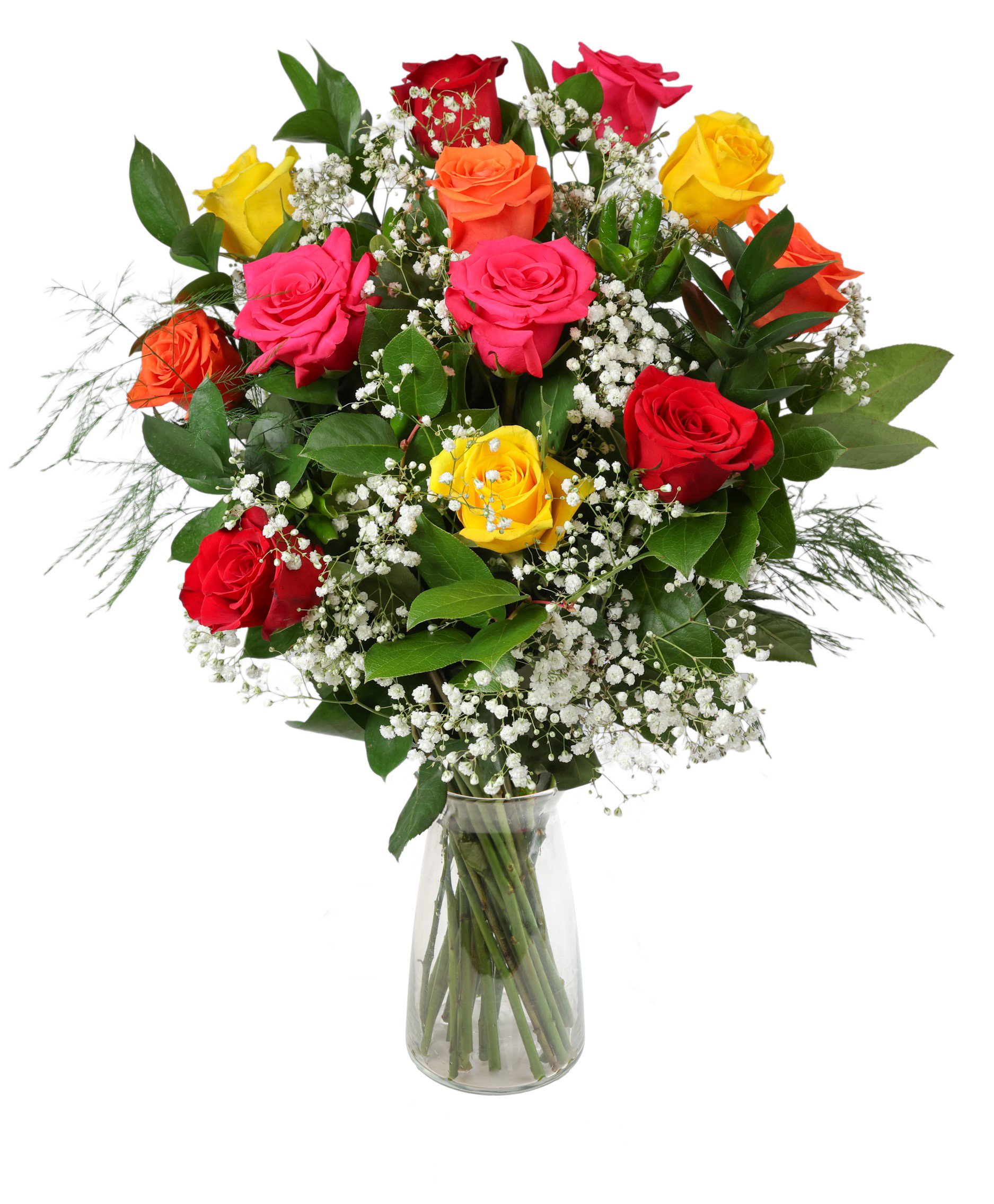 BLOOMS by H-E-B Designer Dozen Rainbow Roses Flower Arrangement