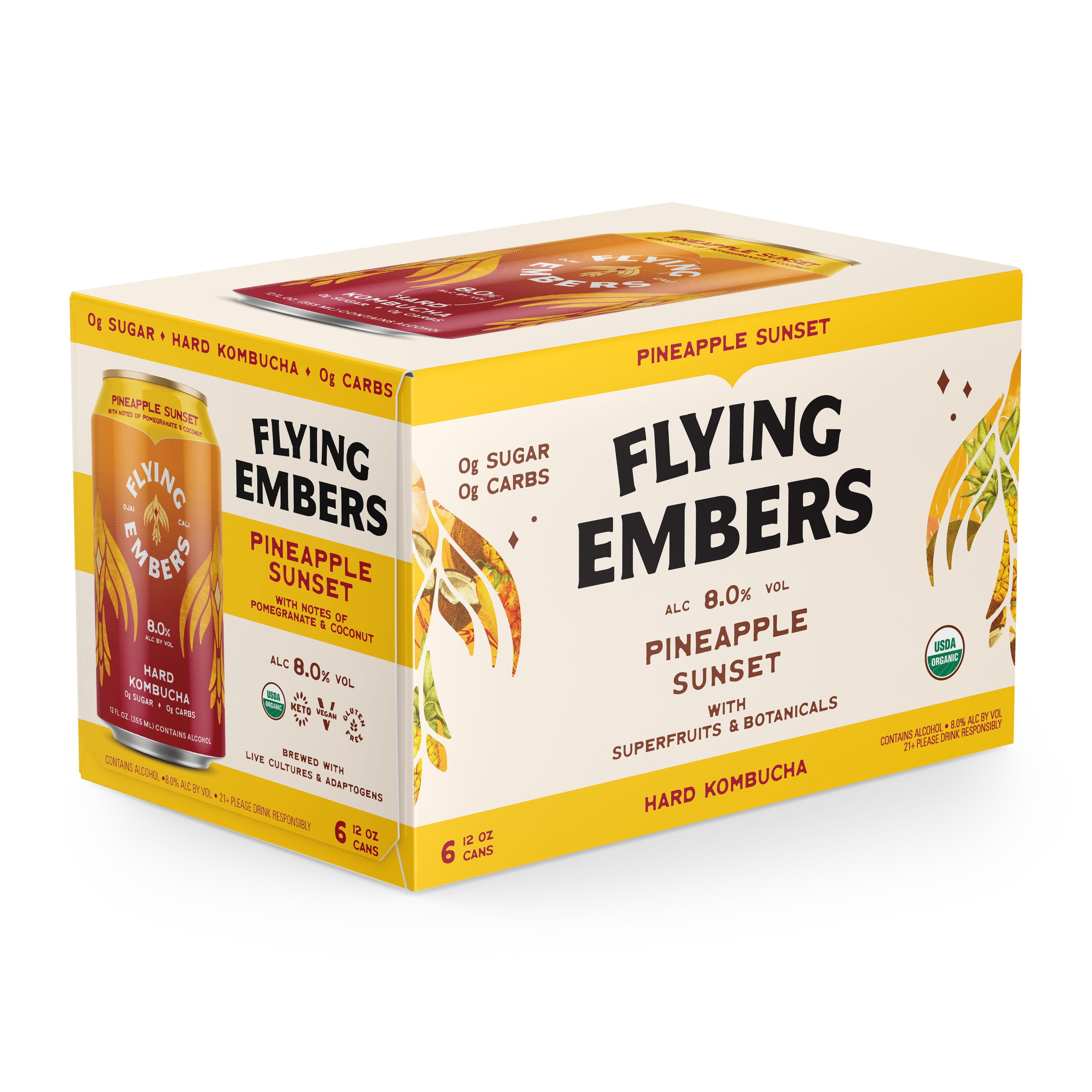 Flying Embers Pineapple Chili Hard Kombucha 12 oz Cans Shop Beer & Wine at HEB
