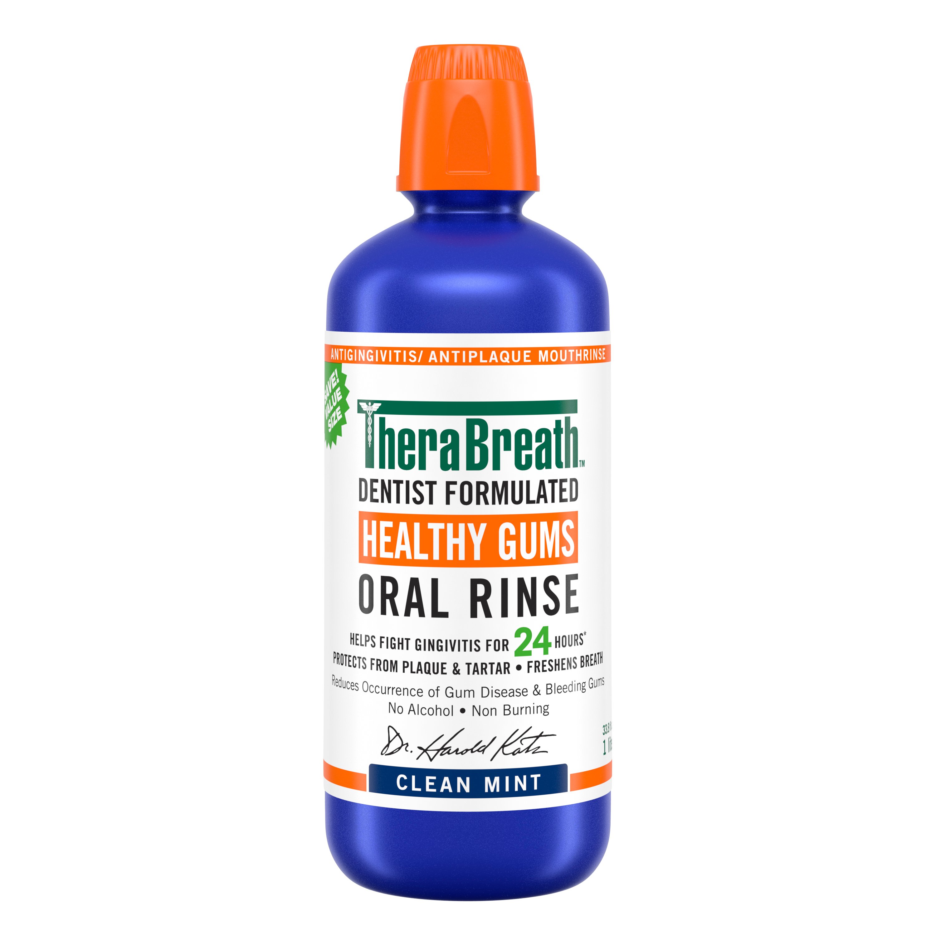 TheraBreath Healthy Gums Oral Rinse, Antigingivitis, Clean Mint Flavor, Dentist Formulated to Help Prevent Gingivitis and Support Gum Health, Alcohol Free, 1 Liter