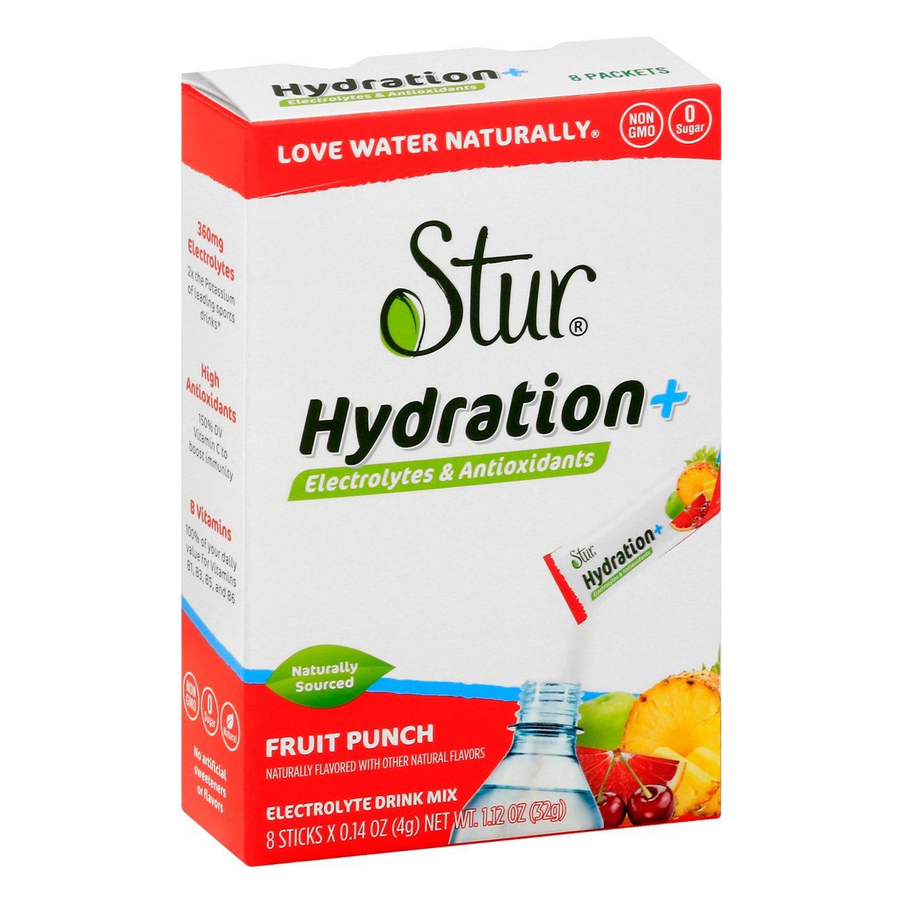 Stur Hydration+ Electrolyte Drink Mix Fruit Punch -- 1.12 oz Each