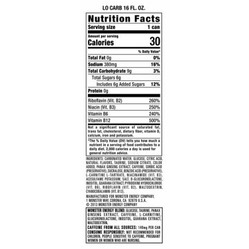 Monster Energy Lo-Carb Energy Drink 12 pk Cans, 16 oz