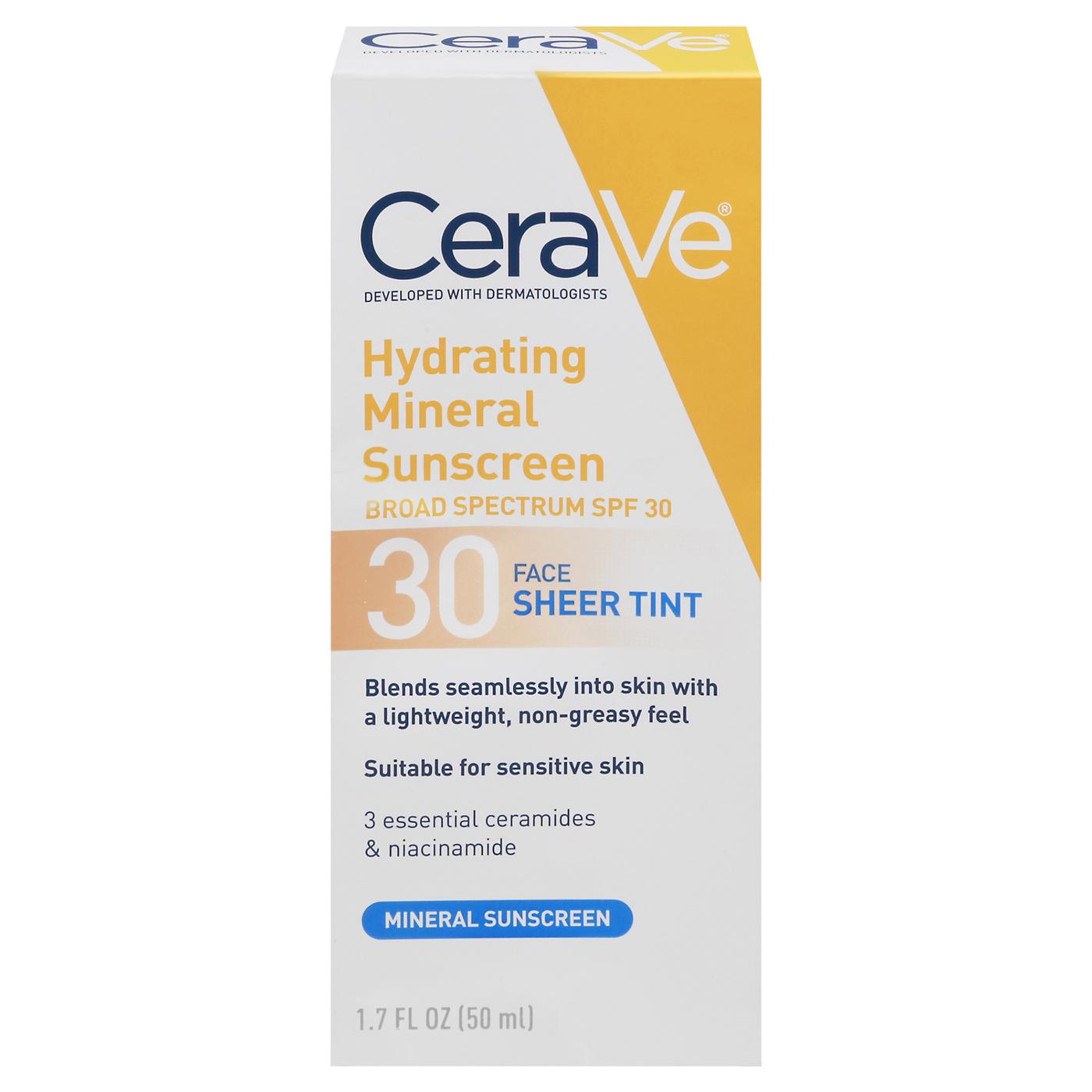 CeraVe Hydrating Mineral Sheer Tinted Face Sunscreen Broad Spectrum SPF 30 ; image 1 of 2