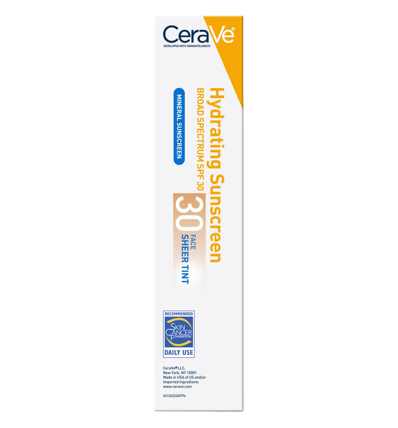 CeraVe Hydrating Mineral Sheer Tinted Face Sunscreen Broad Spectrum SPF 30 ; image 8 of 8